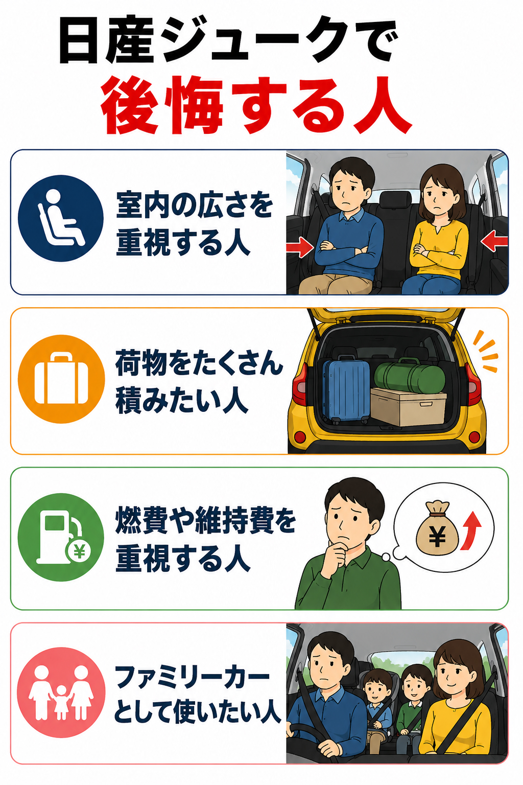 日産ジュークで後悔する人・満足できる人の特徴